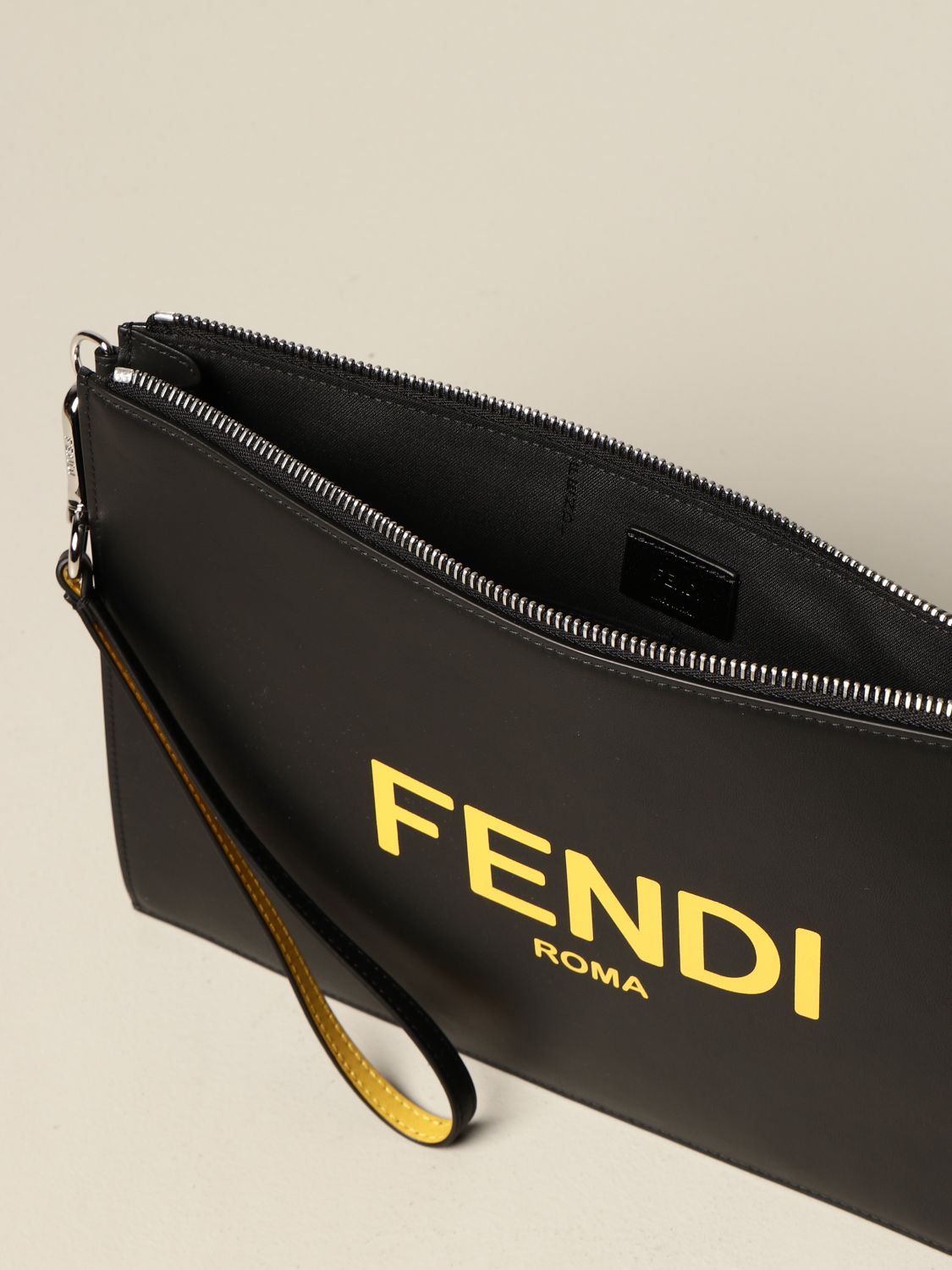 FENDI: leather clutch bag with logo | Bags Fendi Men Black | Bags Fendi
