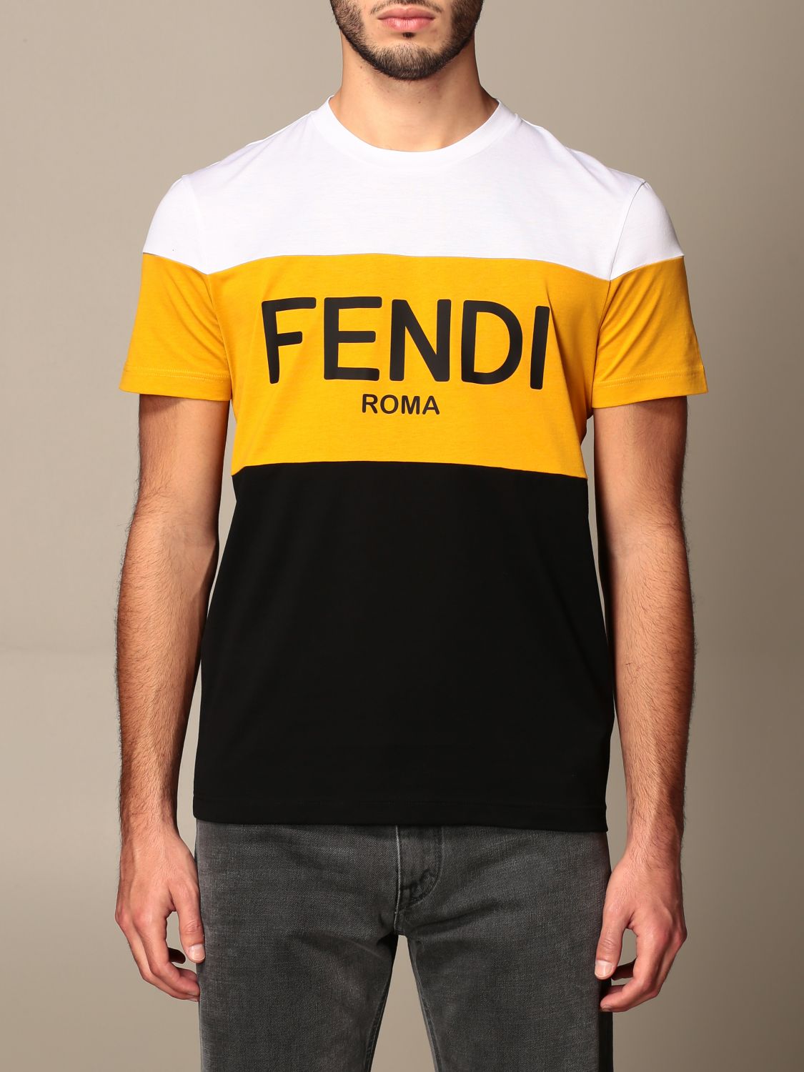 FENDI: T-shirt in cotone con logo | T-Shirt Fendi Uomo Nero | T-Shirt