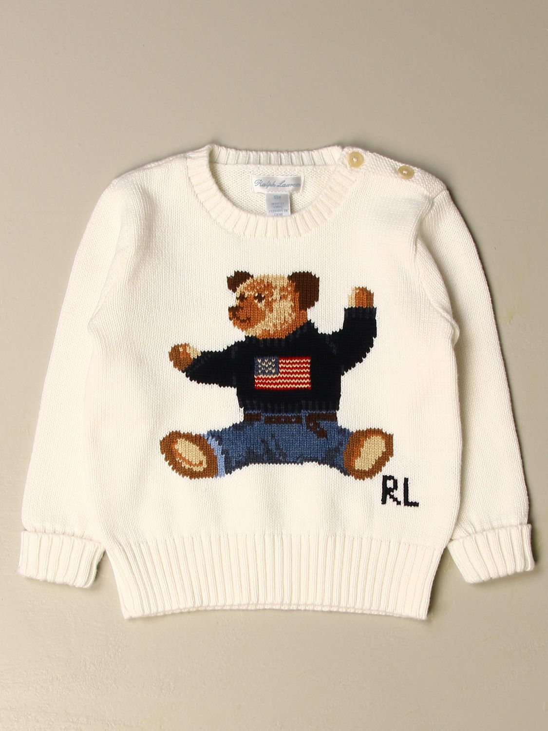 POLO RALPH LAUREN INFANT: pullover with bear - Yellow Cream | Polo ...