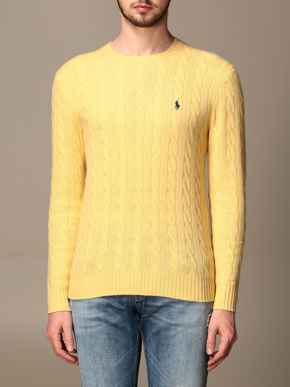 POLO RALPH LAUREN: pullover in cable-knit wool and cashmere - Yellow ...