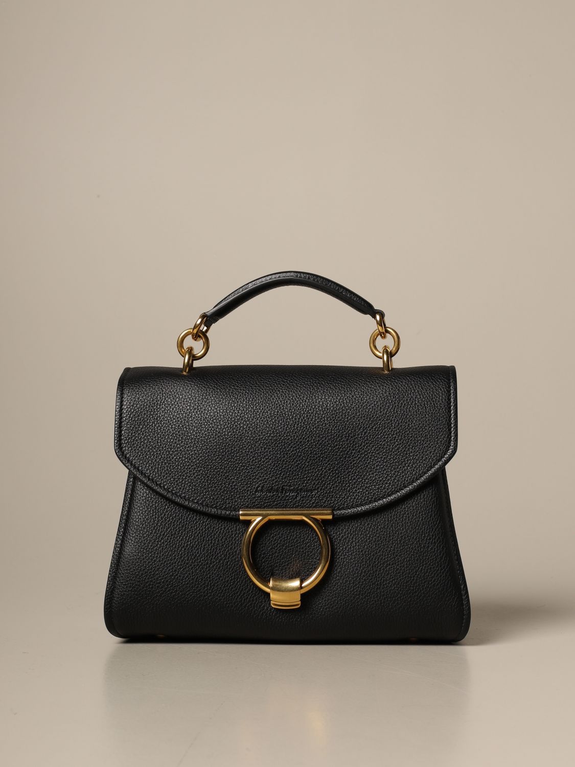 SALVATORE FERRAGAMO: Borsa a mano Margot in pelle martellata - Nero