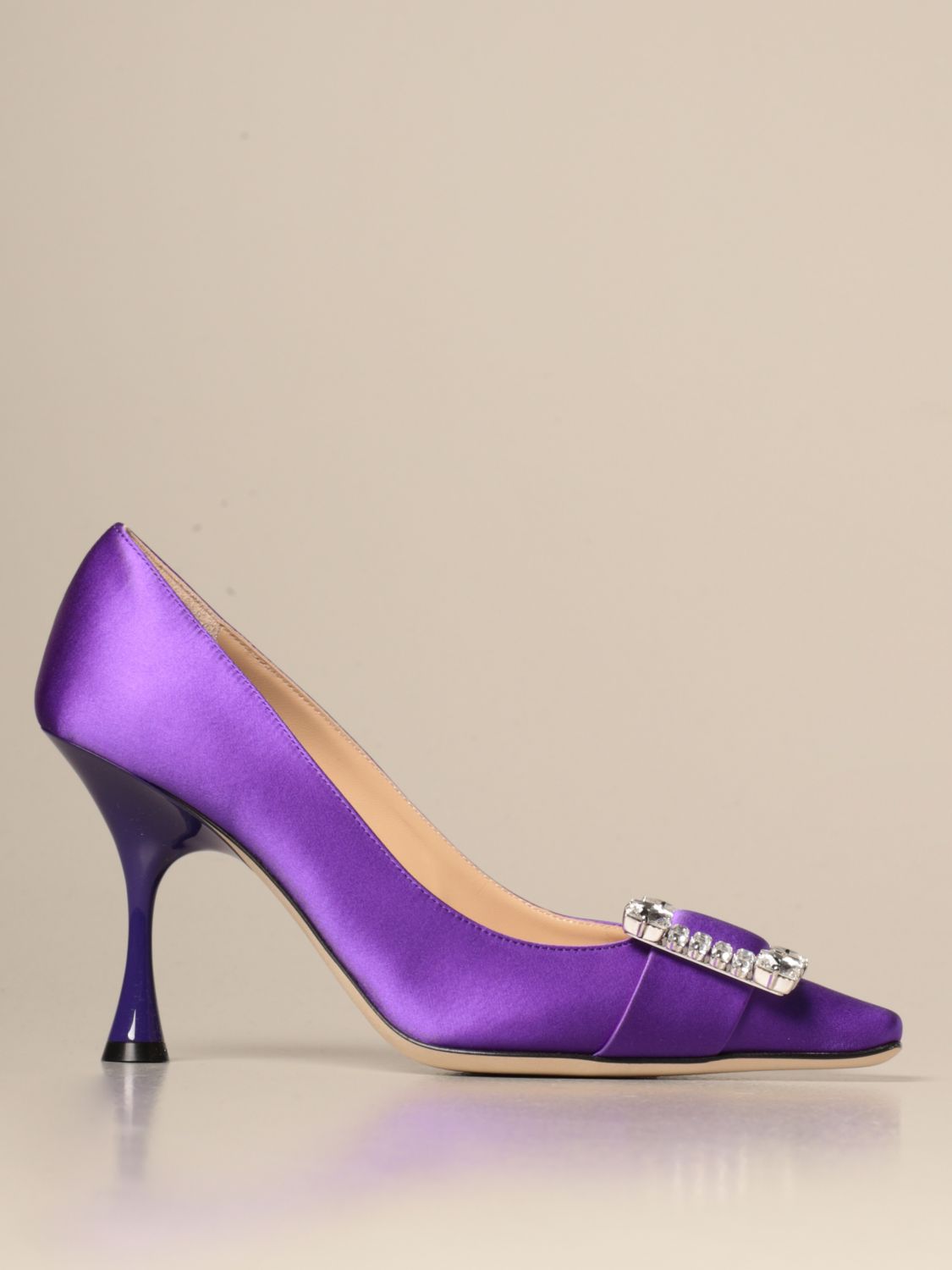 Sergio Rossi Outlet: décolleté in satin with jewel buckle | Pumps