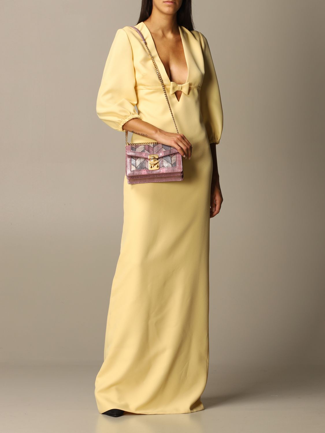 MIU MIU: long dress with bow - Yellow