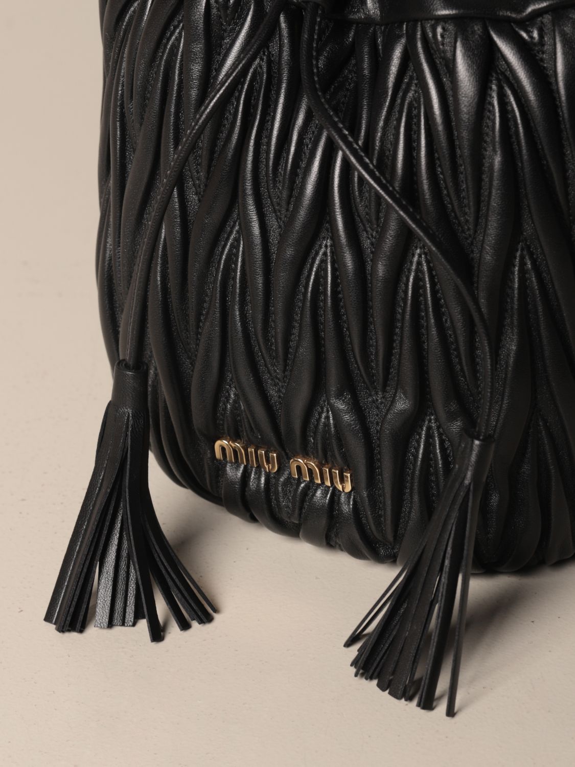 MIU MIU bucket bag in matelassé leather Black Miu Miu crossbody