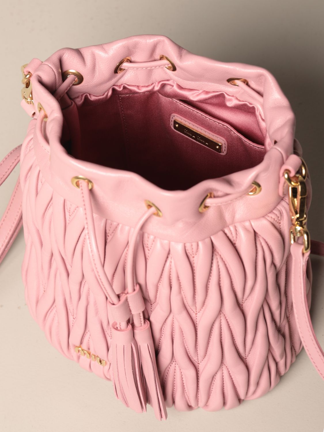 Miu Miu Matelasse Leather Convertible Clutch Shoulder Bag Pink 5BH057