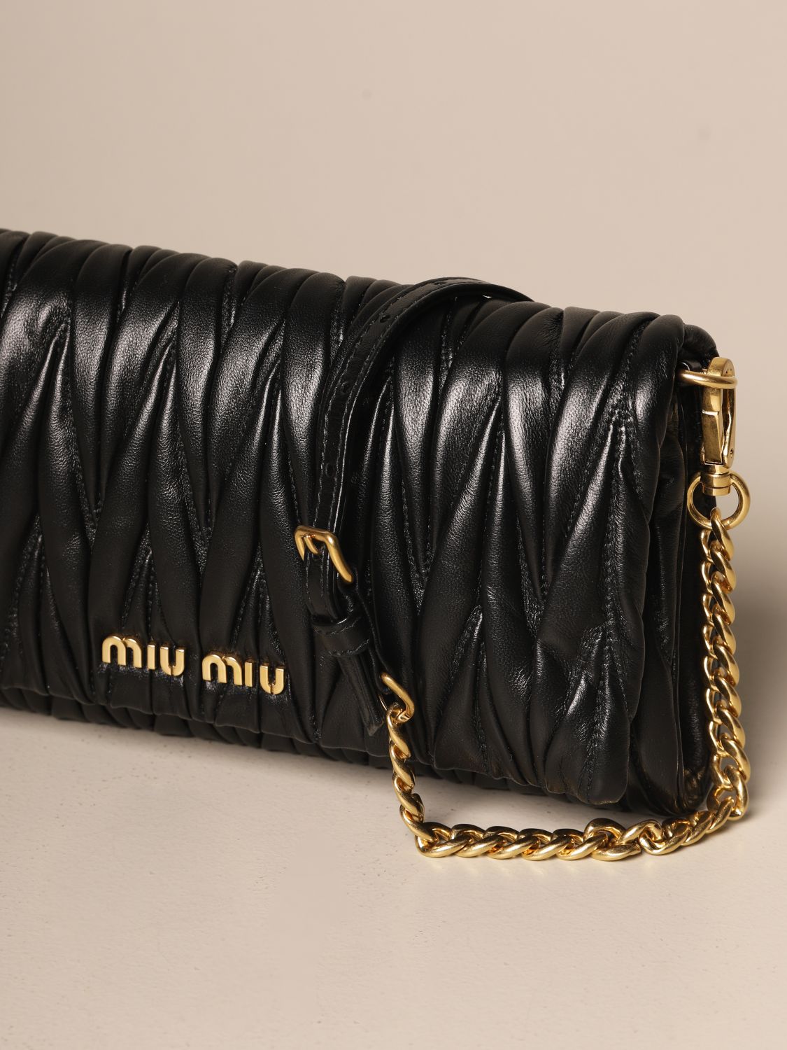 Miu Miu Black Leather Vitello Shine Nero Satchel