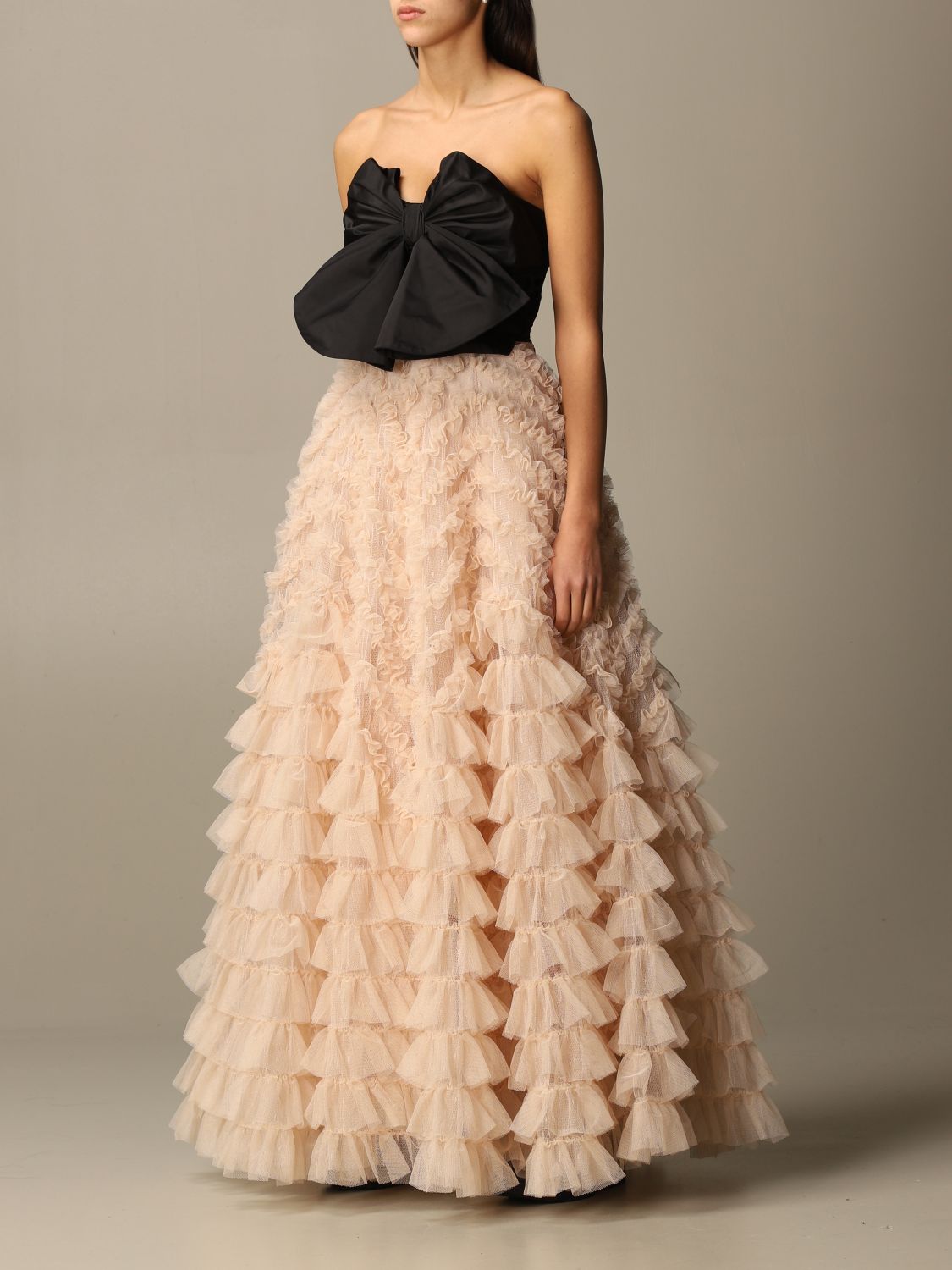 RED VALENTINO: Abito lungo in tulle a balze - Rosa | Abito Red Valentino  UR0VA16A 5KV GIGLIO.COM