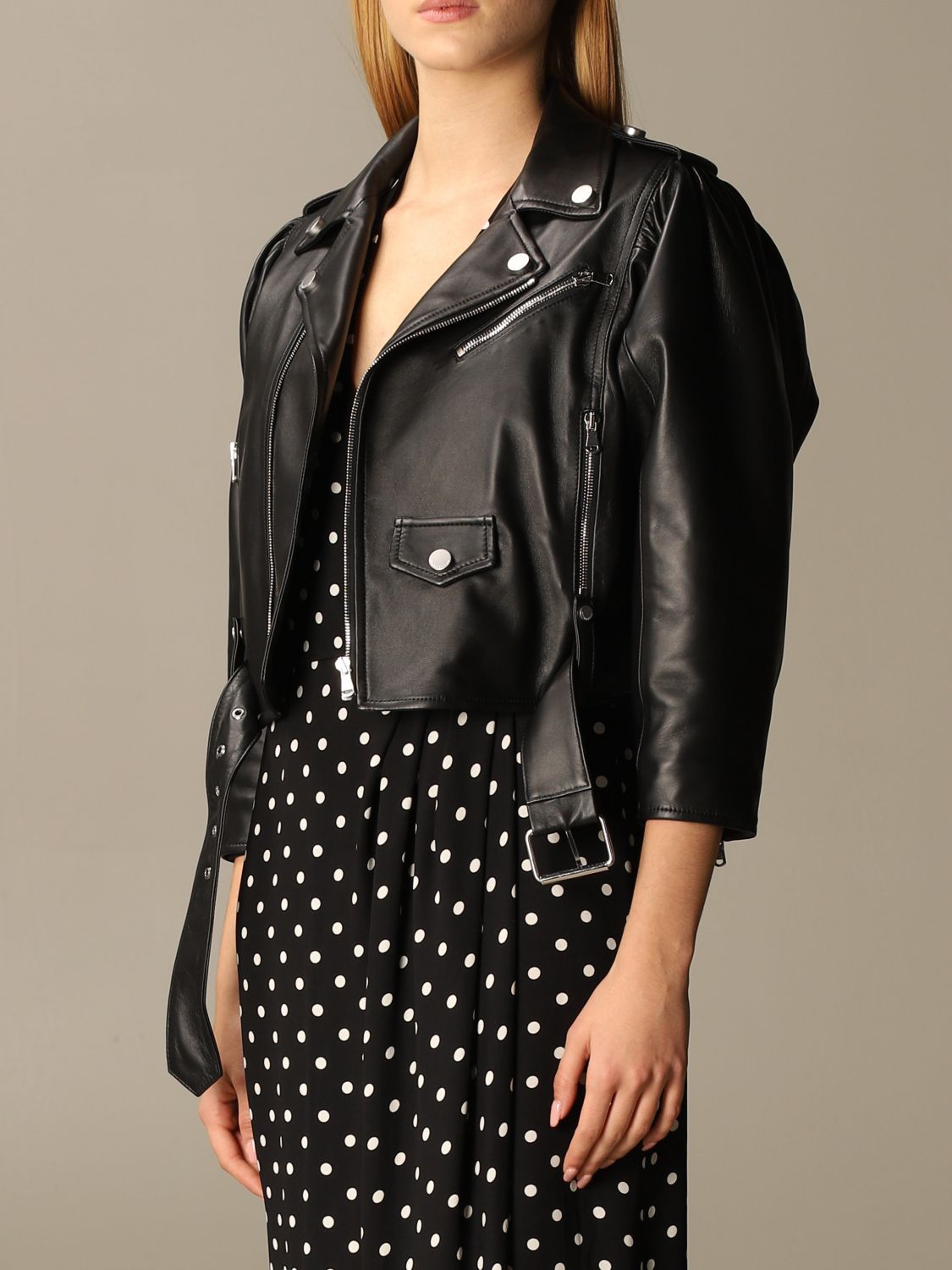 Red Valentino Outlet: Chiodo pelle maniche palloncino - Nero | Giacca Red  Valentino UR0NA02R 5G9 GIGLIO.COM