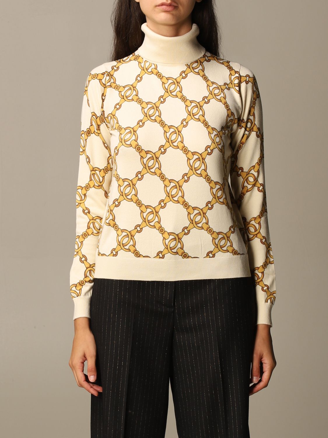 TWINSET: Jacquard chain turtleneck - Yellow Cream | Twinset sweater ...