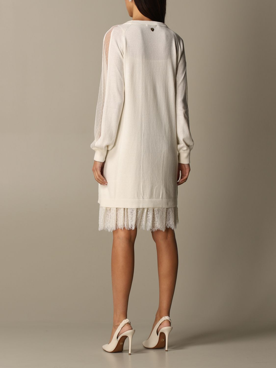 TWINSET: Twin-set knitted dress in wool blend with slip - Yellow Cream ...
