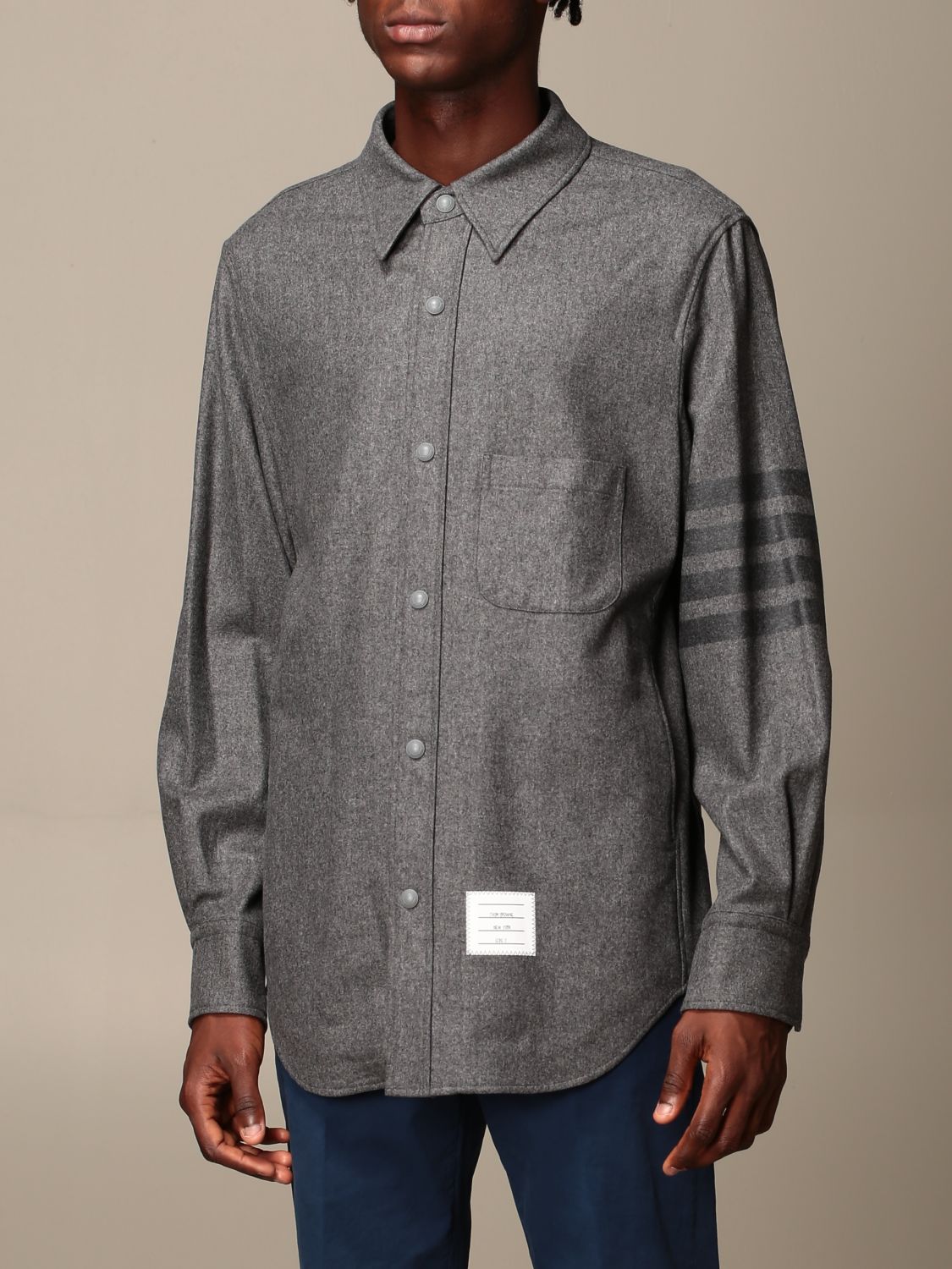 THOM BROWNE: shirt in wool and cashmere - Charcoal | Thom Browne shirt ...