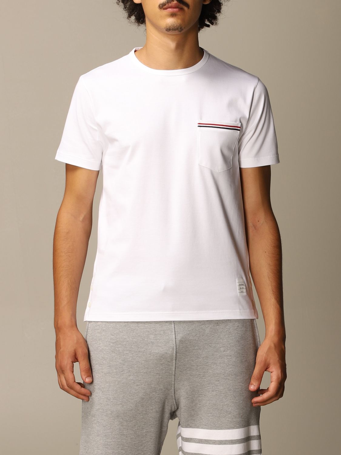 Thom Browne cotton T-shirt with striped band and pocket