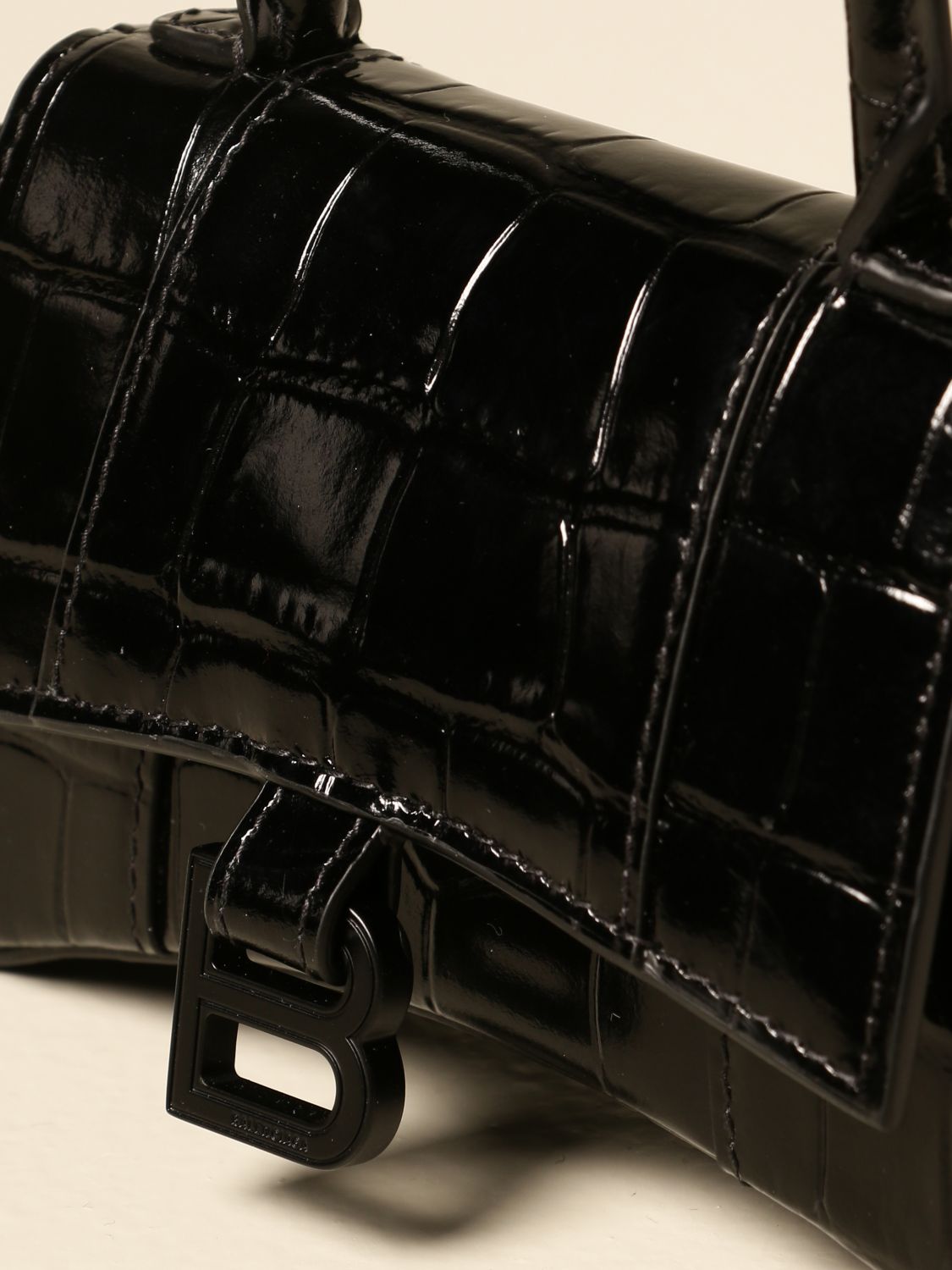 BALENCIAGA: Hourglass micro bag in crocodile print leather | Mini Bag ...