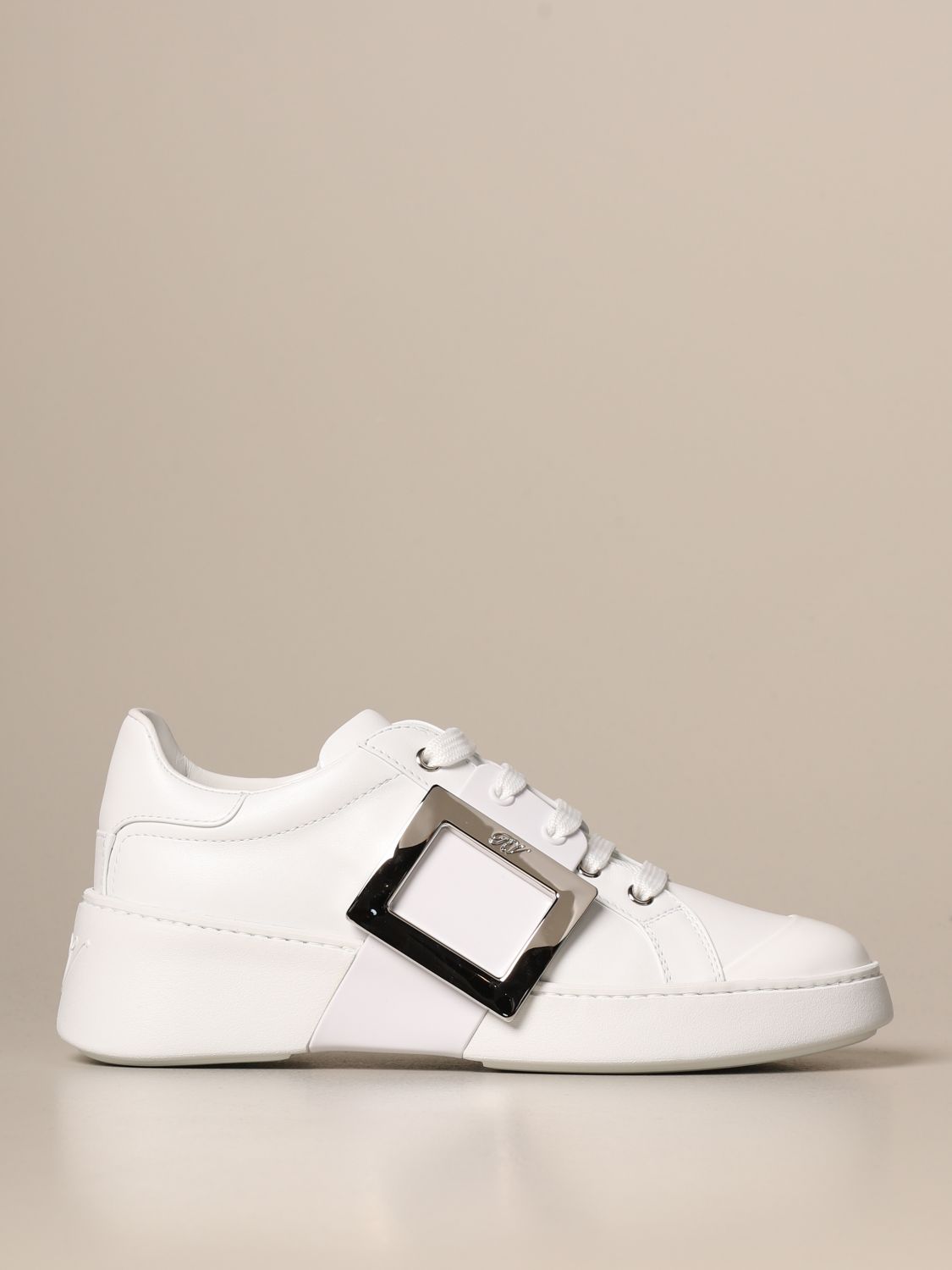 ROGER VIVIER: Viv 'skate sneakers in leather with metal buckle - White ...