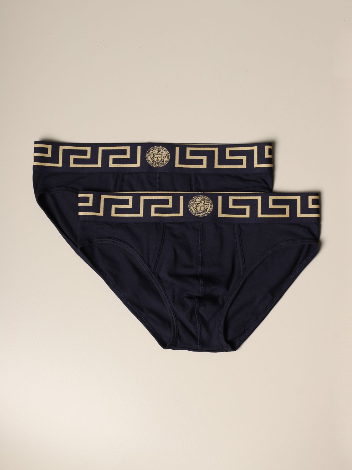 VERSACE: Set of 2 briefs with Greek | Underwear Versace Men Blue ...