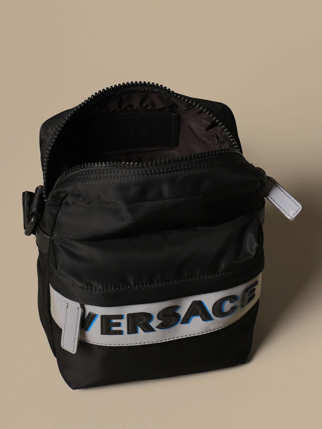 Versace Outlet: nylon bag with reflective logo | Shoulder Bag Versace ...