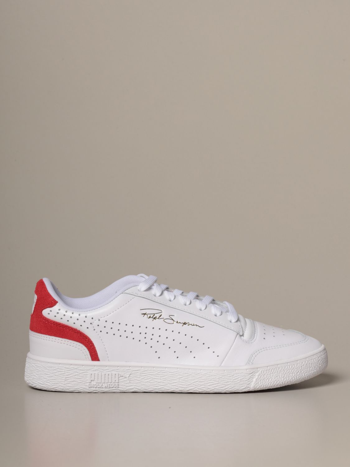 white leather puma sneakers