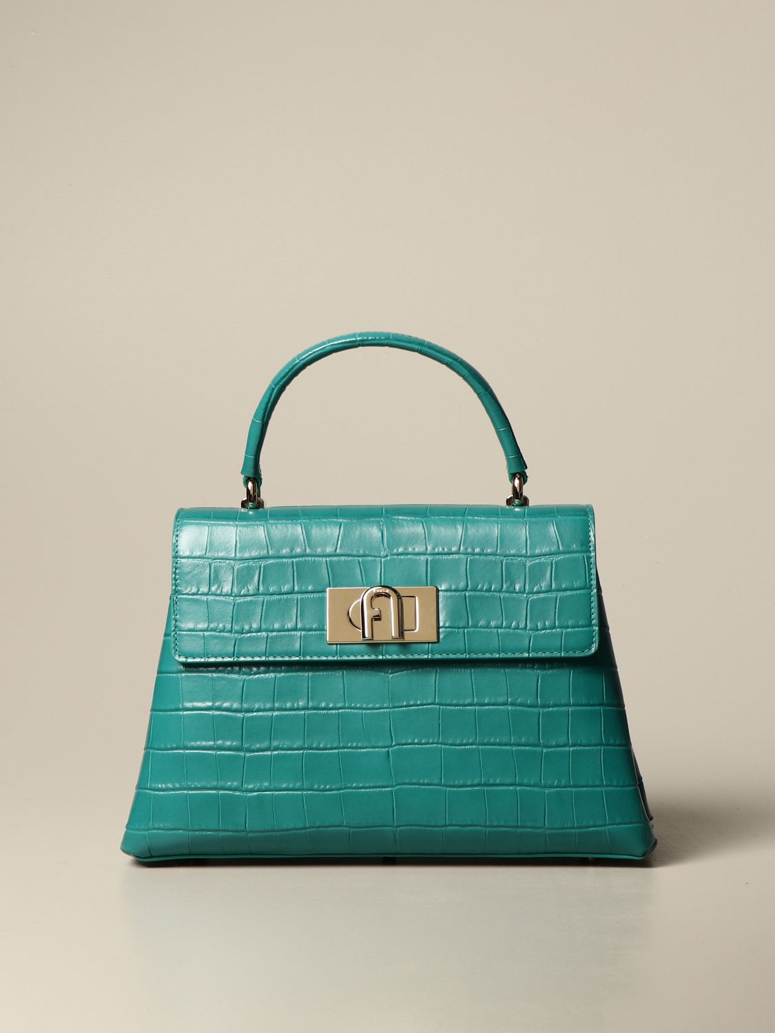 Furla Bella Snakeskin-embossed Leather Top Handle Bag in Green