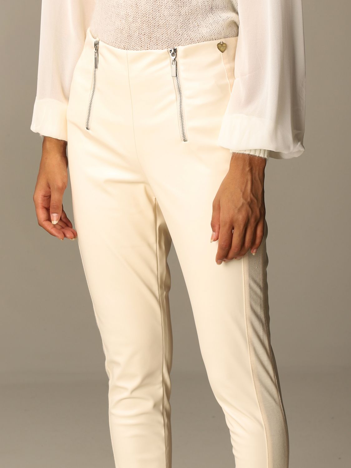 TWINSET: Leggings ecopelle - Panna | Pantalone Twinset 202TP2062 GIGLIO.COM