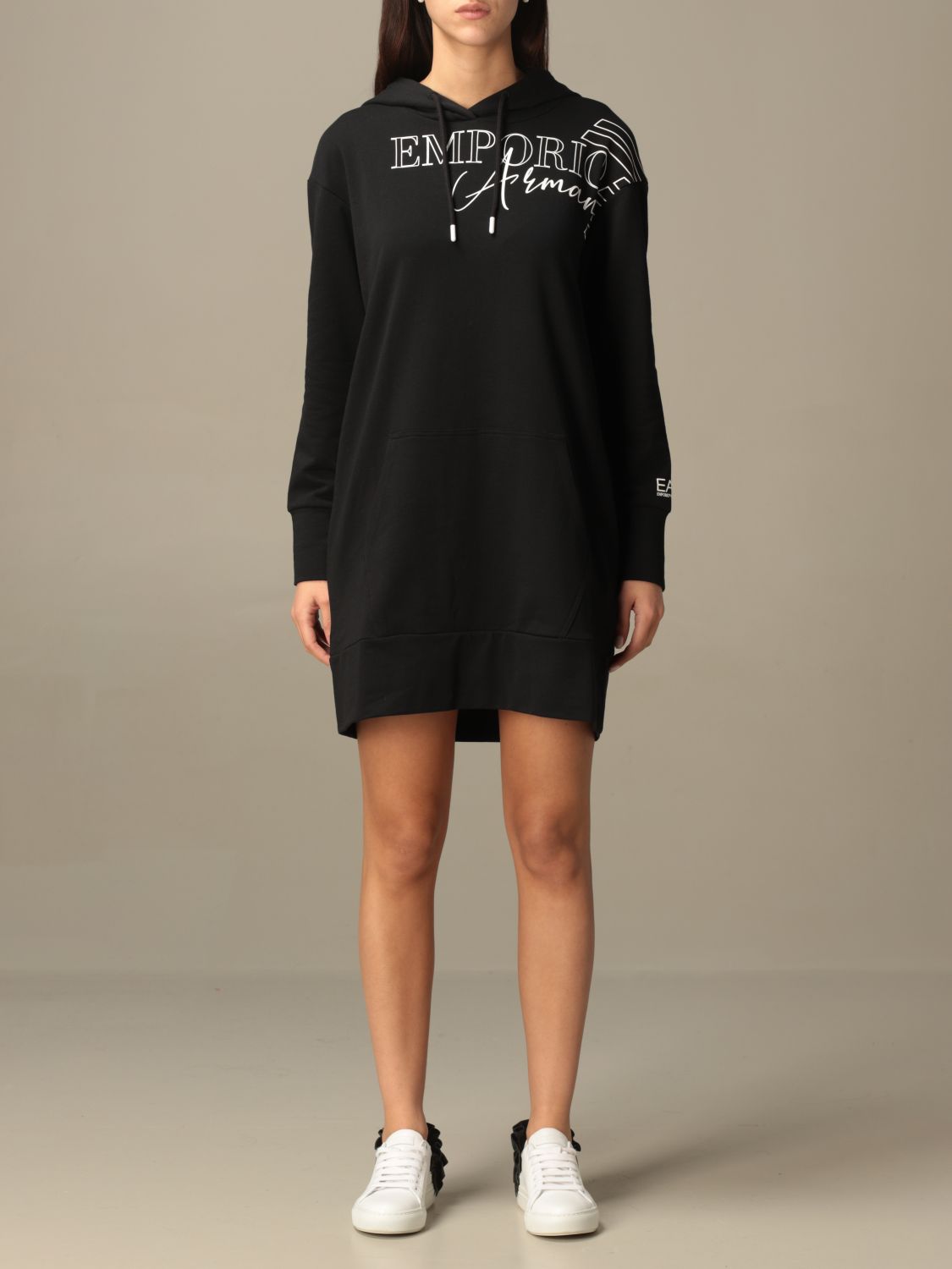 EA7: sweatshirt dress in cotton with logo - Black | Ea7 dress 6HTM14 ...