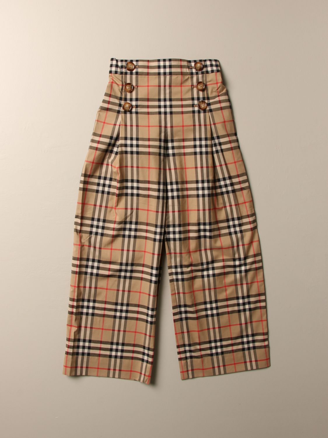 BURBERRY: trousers in cotton with vintage check pattern - Beige ...