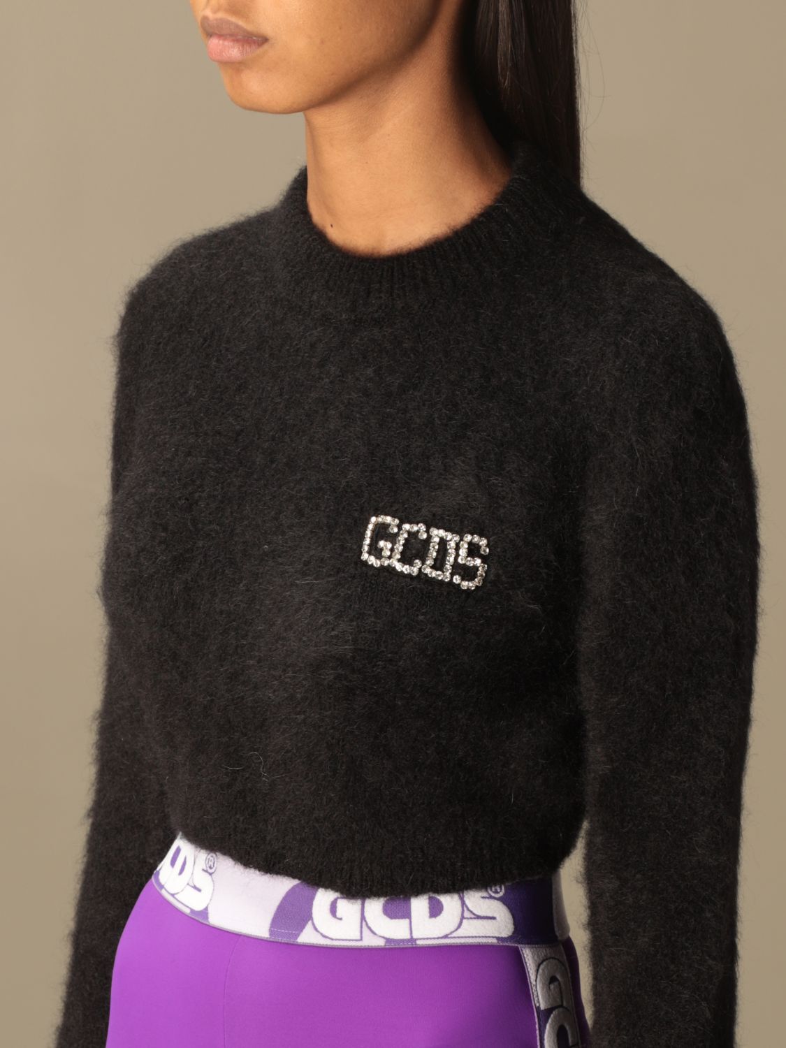 Gcds Outlet: Mohair crop top - Black | Gcds sweater CC94W021106 BLACK  online at GIGLIO.COM