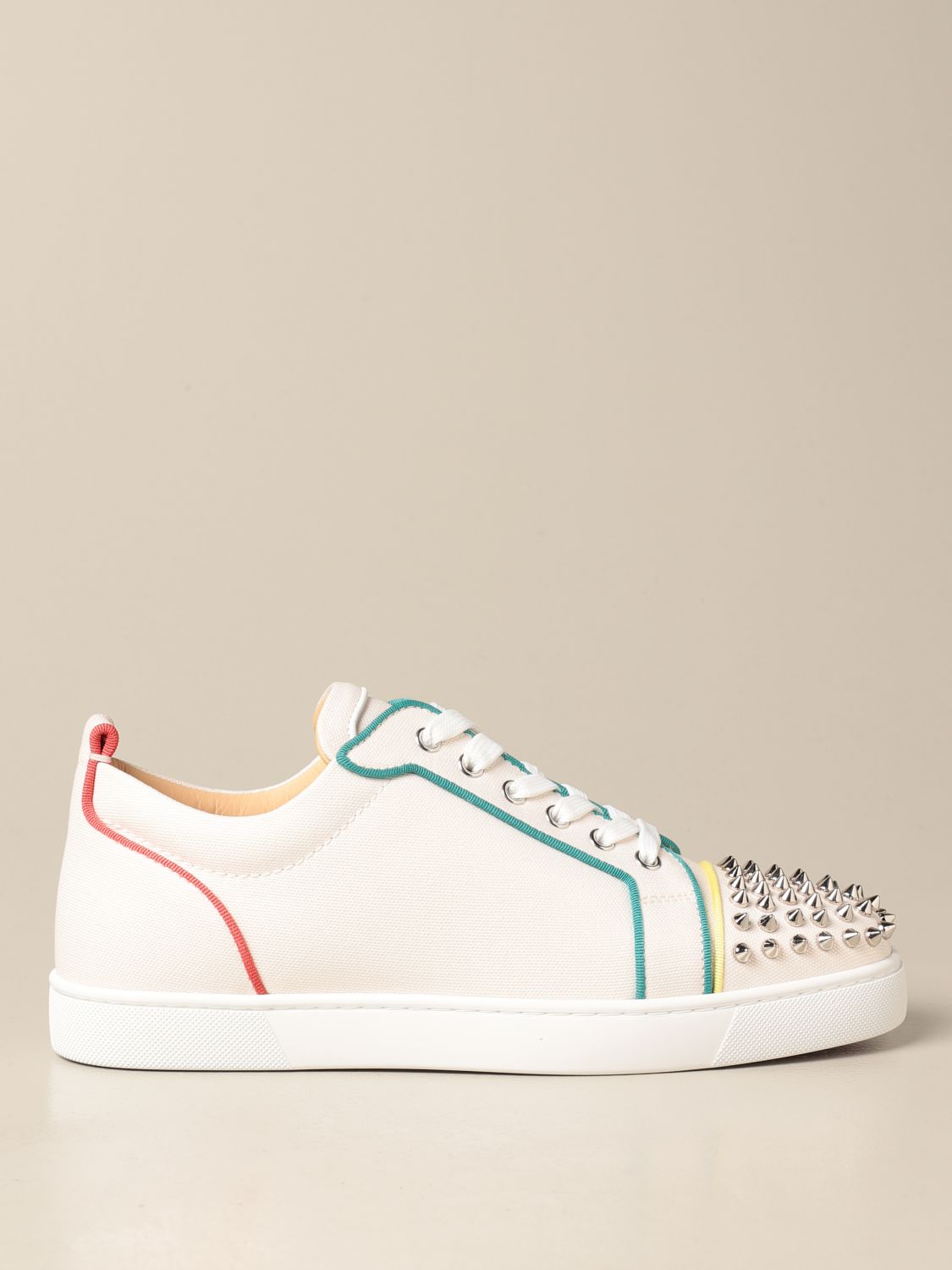  Christian Louboutin Men's White and Beige Woven Louis Junior  Spikes Sneakers (us_Footwear_Size_System, Adult, Men, Numeric, Medium,  Numeric_7)