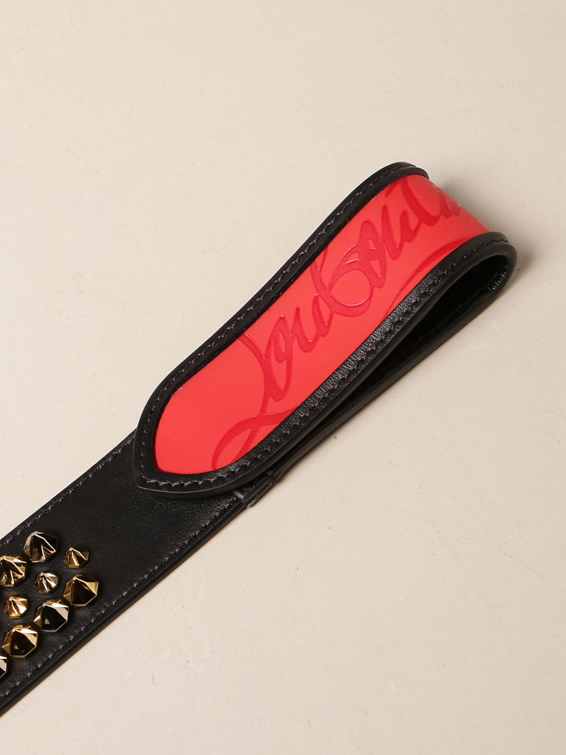 CHRISTIAN LOUBOUTIN: Loubi belt in genuine leather with studs - Black ...