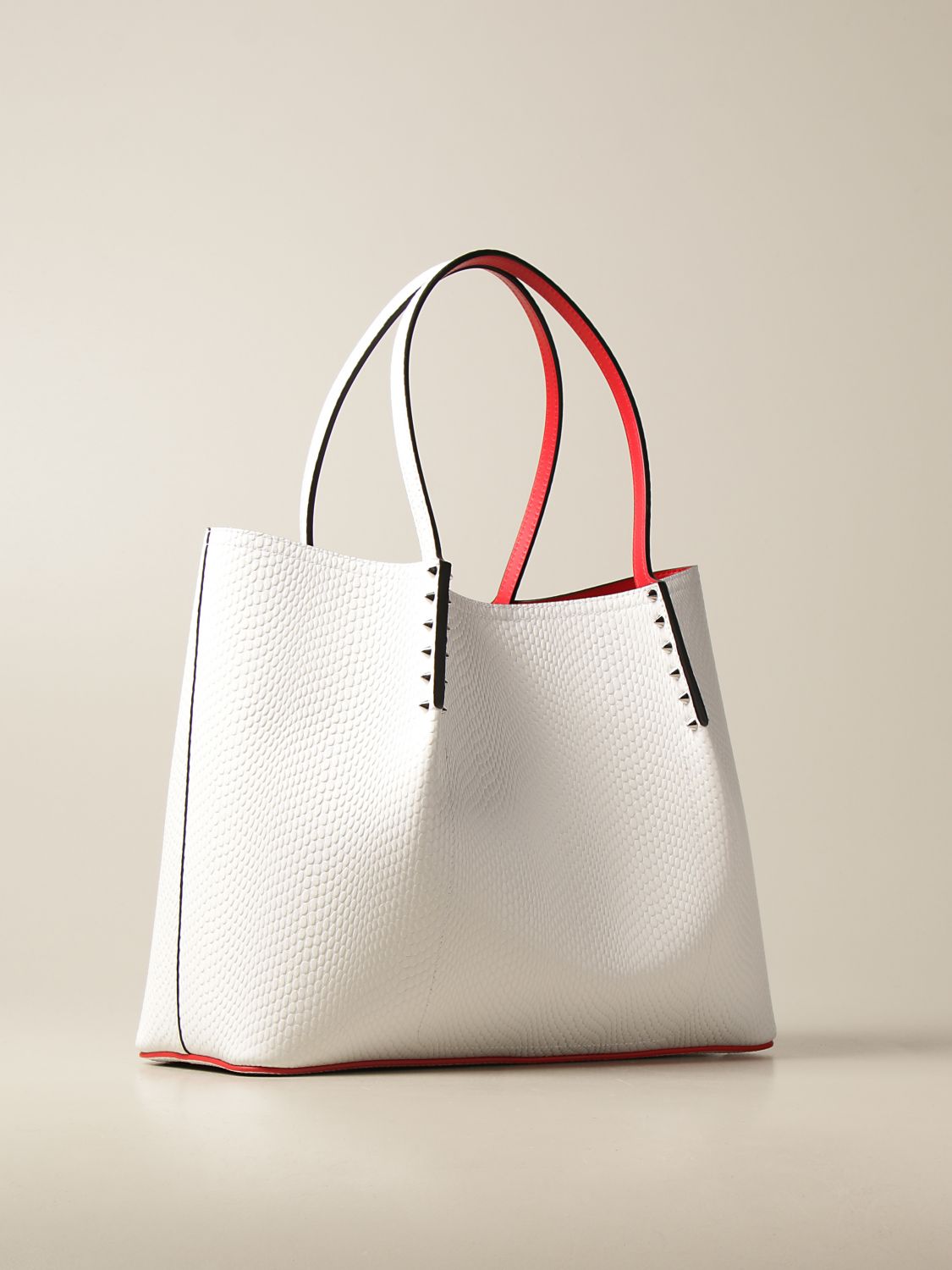 CHRISTIAN LOUBOUTIN: Cabarock bag in leather with spikes - White ...