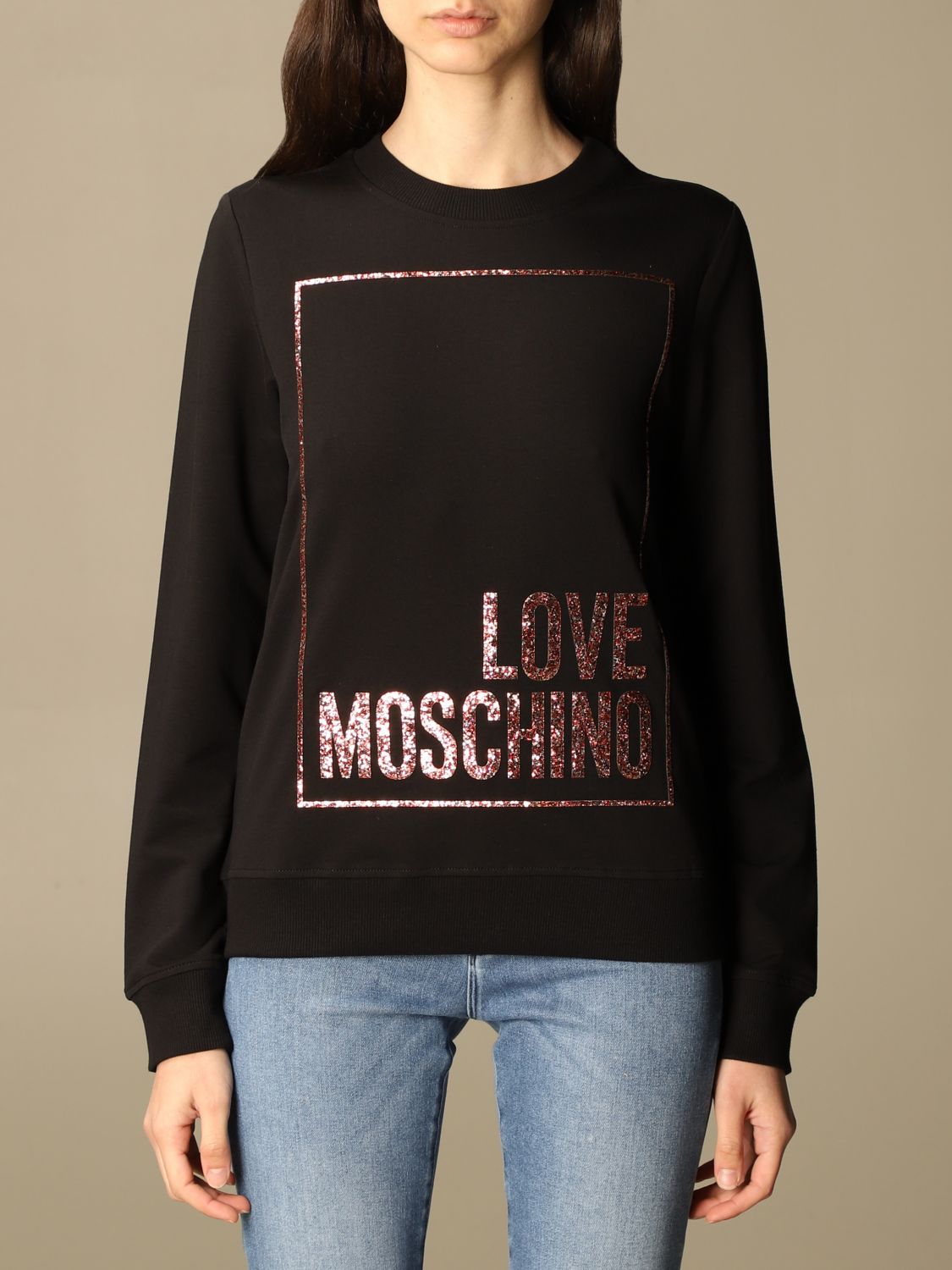 LOVE MOSCHINO: cotton sweatshirt with glitter logo | Sweatshirt Love
