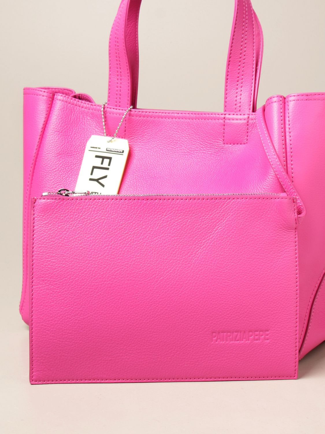 PATRIZIA PEPE: shopping bag in textured leather - Fuchsia | Tote Bags ...