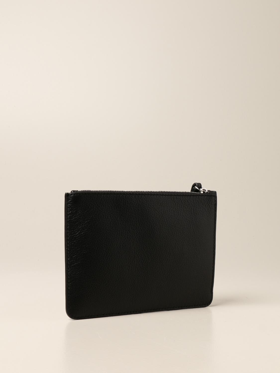 PATRIZIA PEPE: clutch bag in hammered leather with logo - Black ...