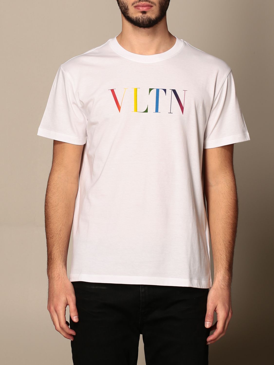 VALENTINO: cotton T-shirt with multicolor VLTN logo - White