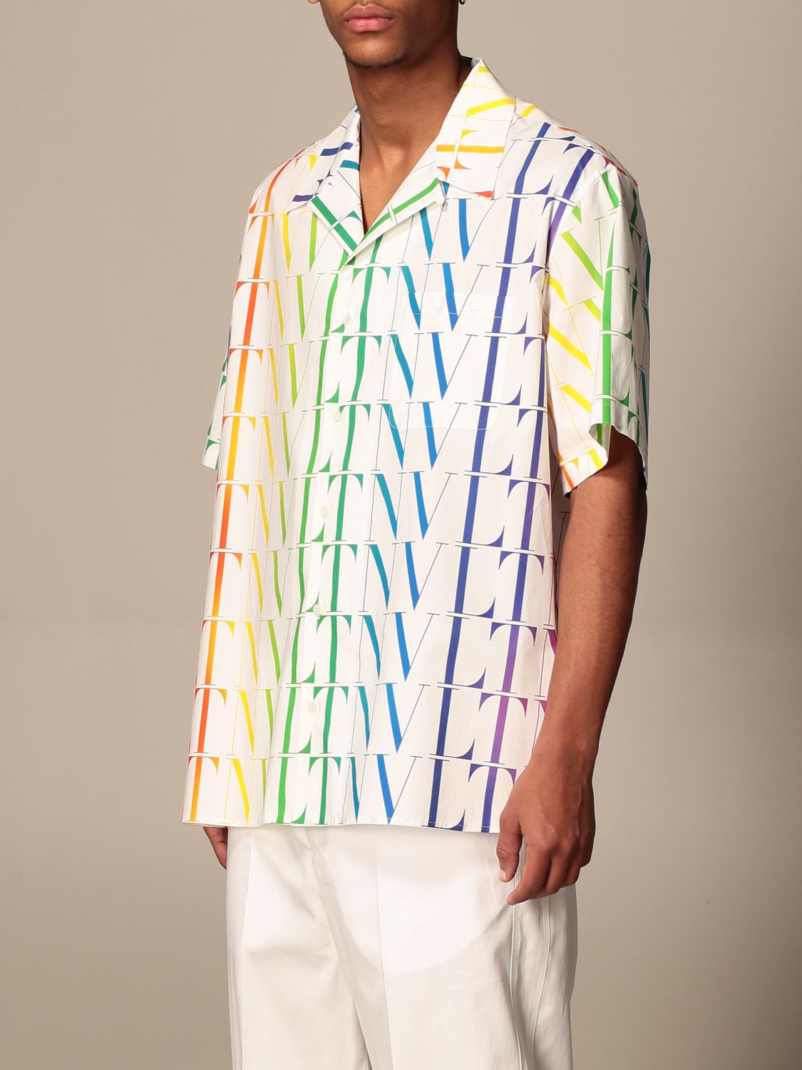 VALENTINO: shirt with all-over multicolor VLTN logo - White 