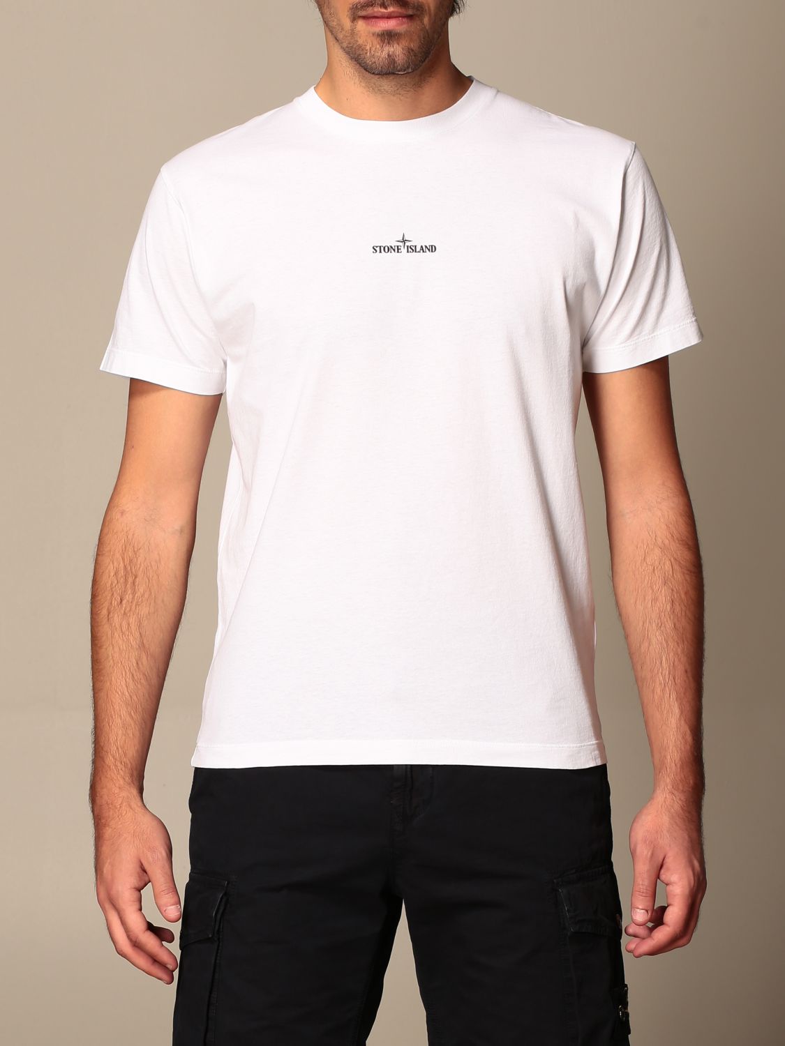 STONE ISLAND: cotton T-shirt with back print - White | Stone Island t ...
