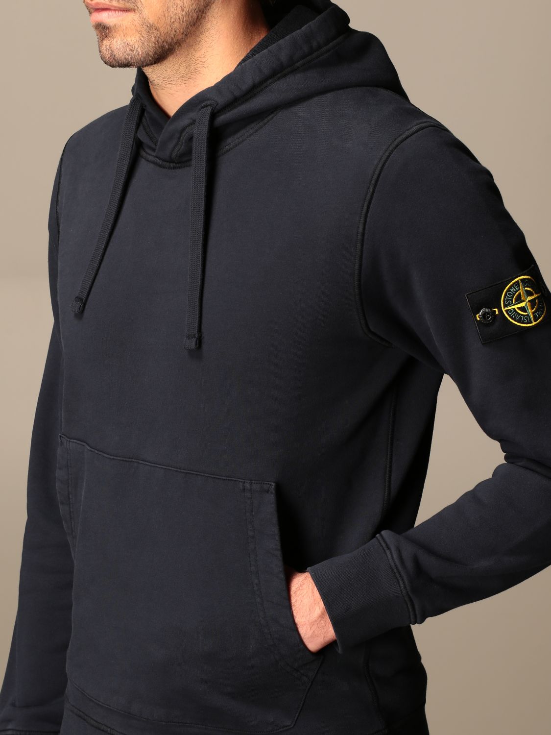 STONE ISLAND: hooded sweatshirt in cotton with logo - Navy | Stone ...