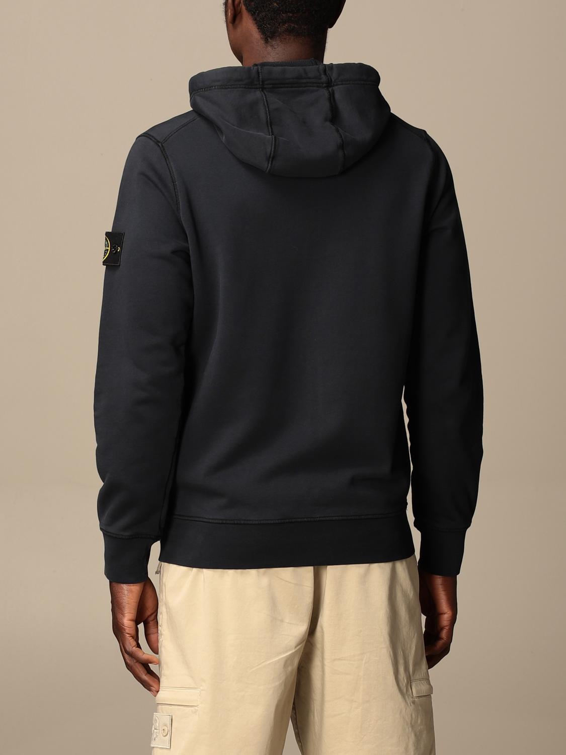 STONE ISLAND: hooded sweatshirt in stretch cotton - Navy | Stone