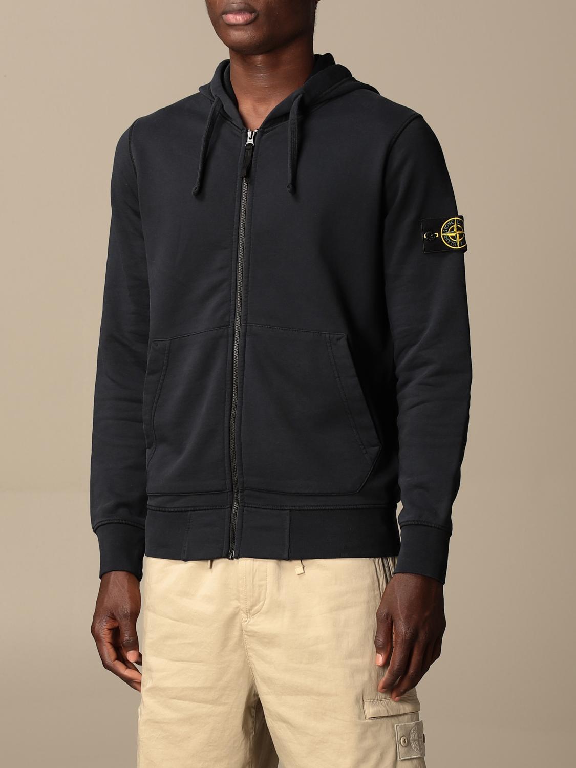 STONE ISLAND: hooded sweatshirt in stretch cotton - Navy | Stone