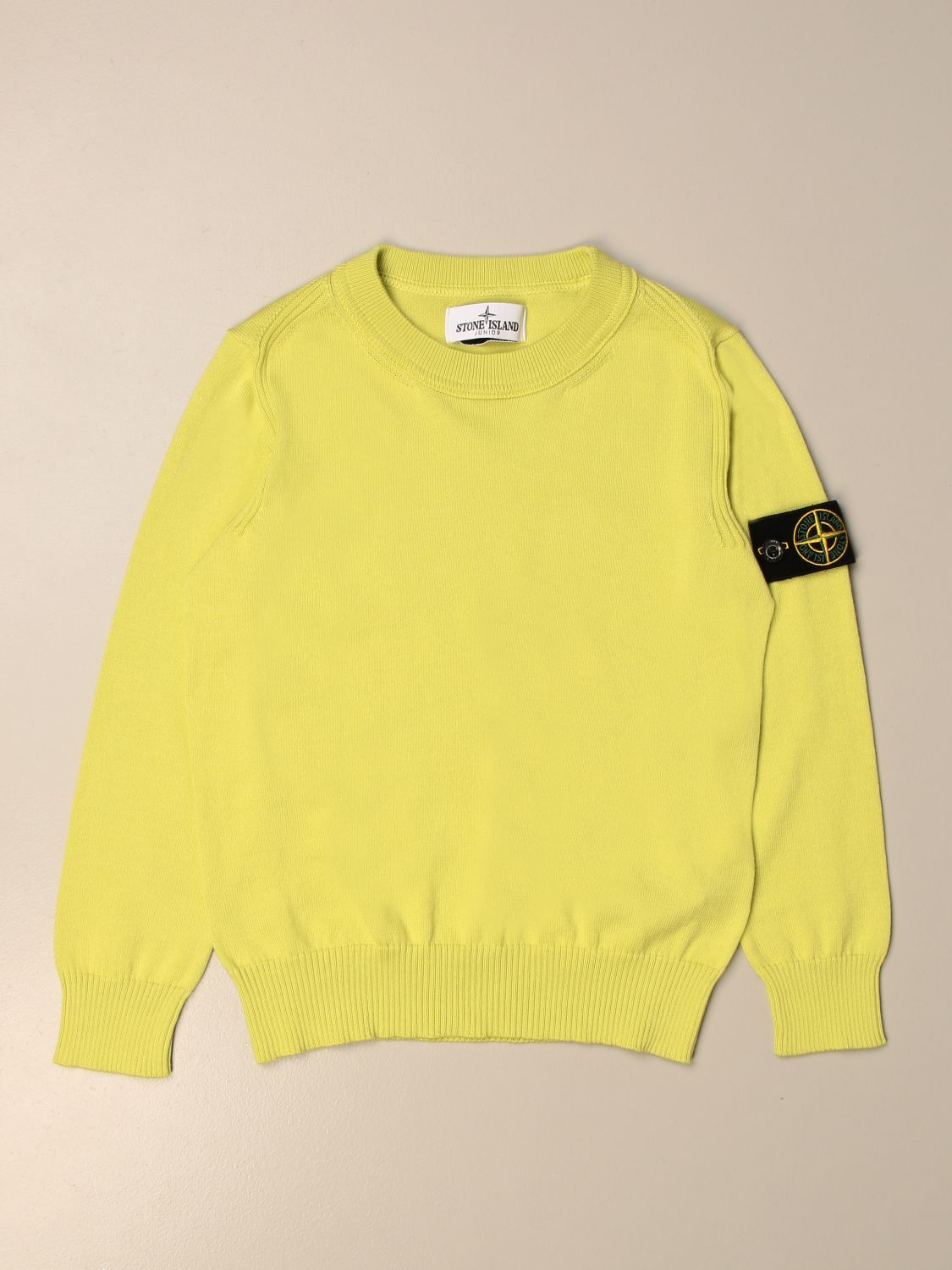 STONE ISLAND JUNIOR: crewneck sweater in cotton - Lemon | Stone Island ...