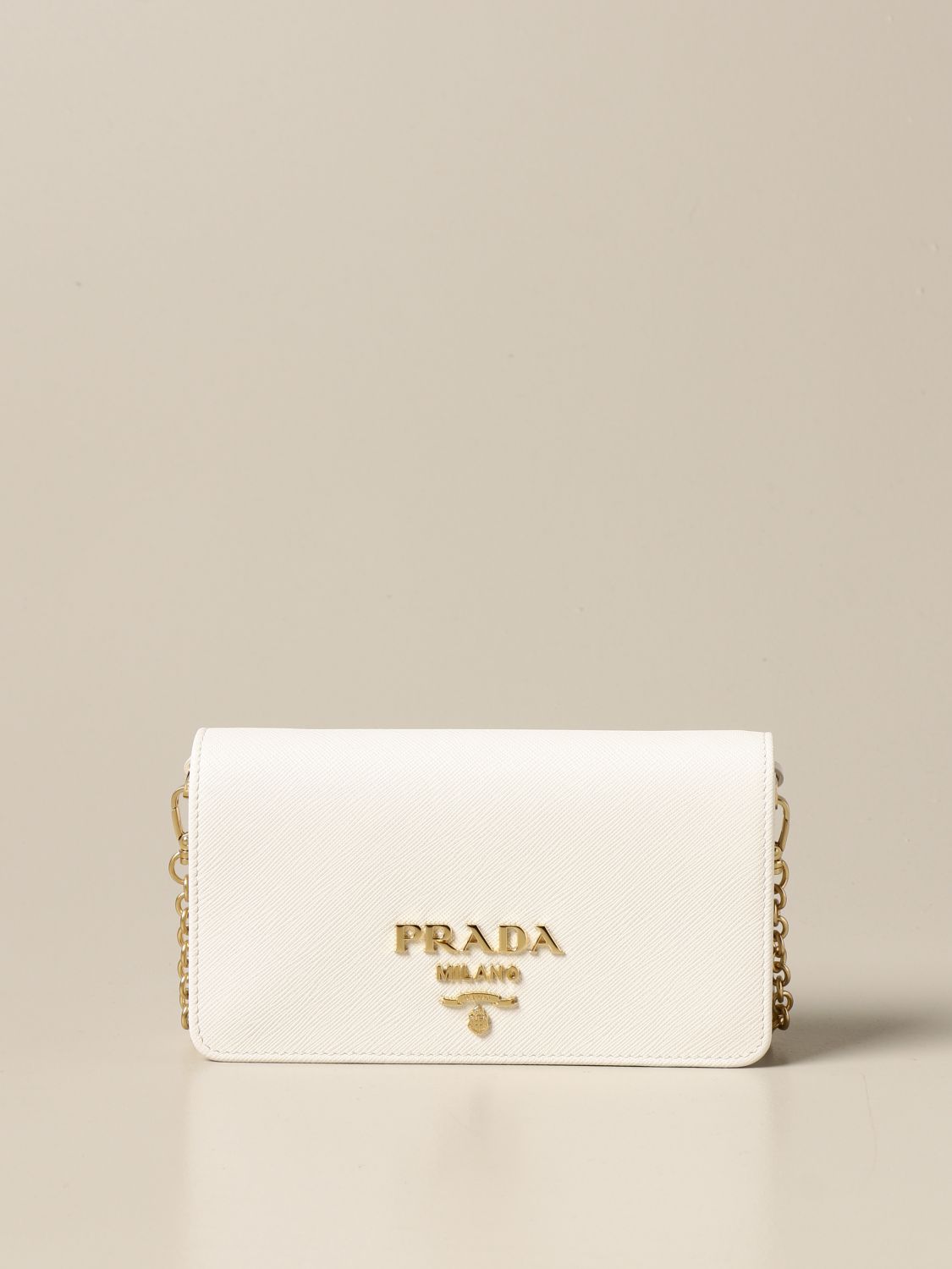 PRADA Lux Wallet Chain Bag - White/Gold