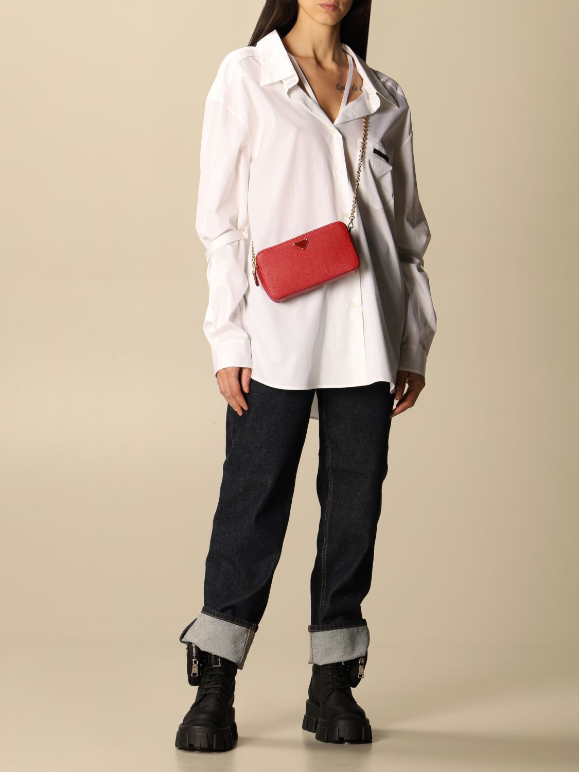 PRADA: bag in saffiano leather - Red  Prada mini bag 1BP024 CO1 NZV online  at