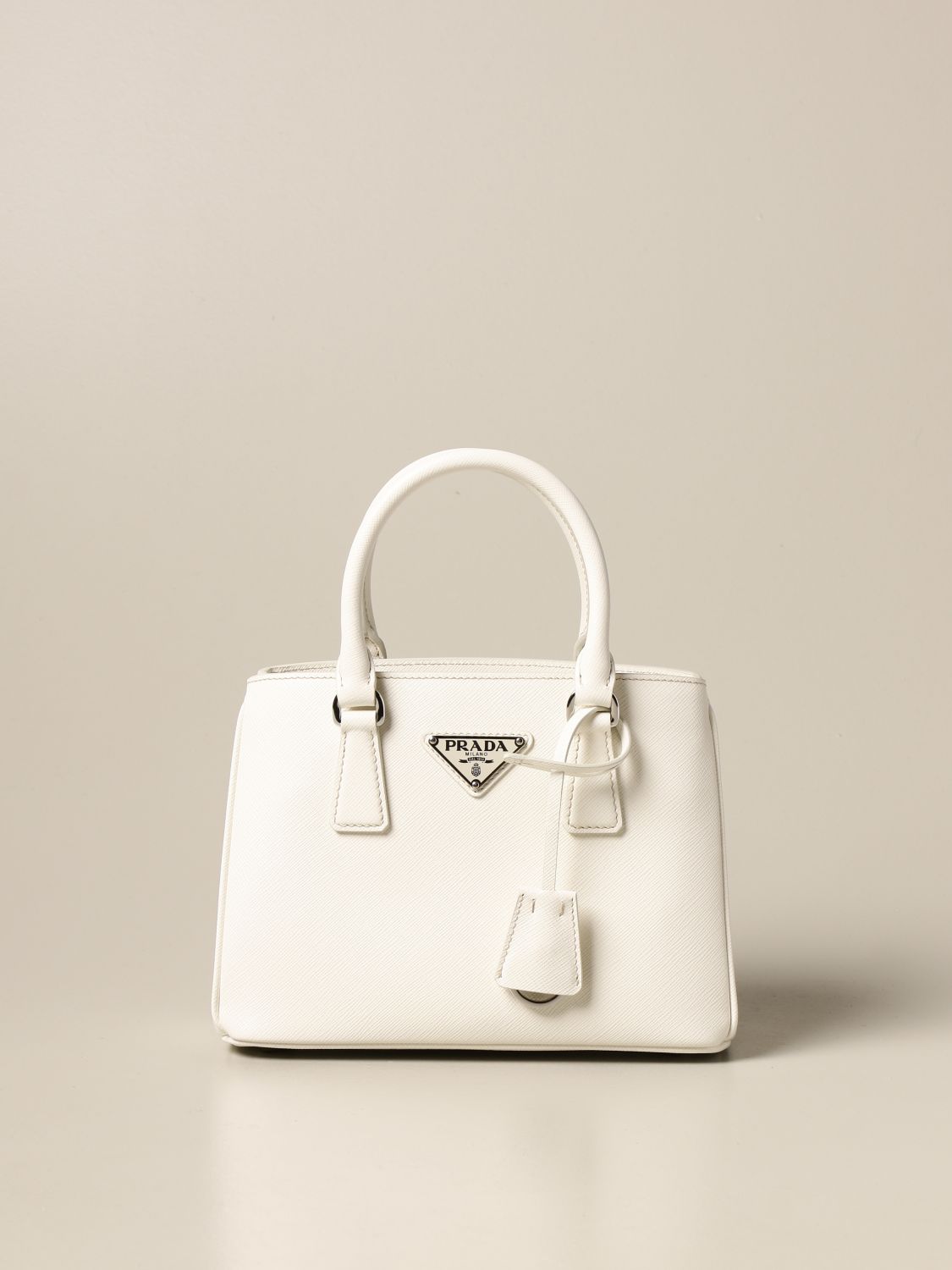 PRADA: bag in saffiano leather - White  Prada handbag 1BA296 V41 NZV  online at