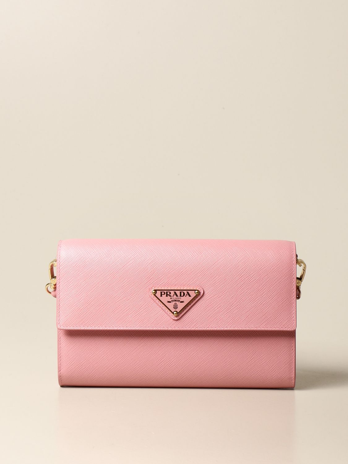 prada leather shoulder bag pink