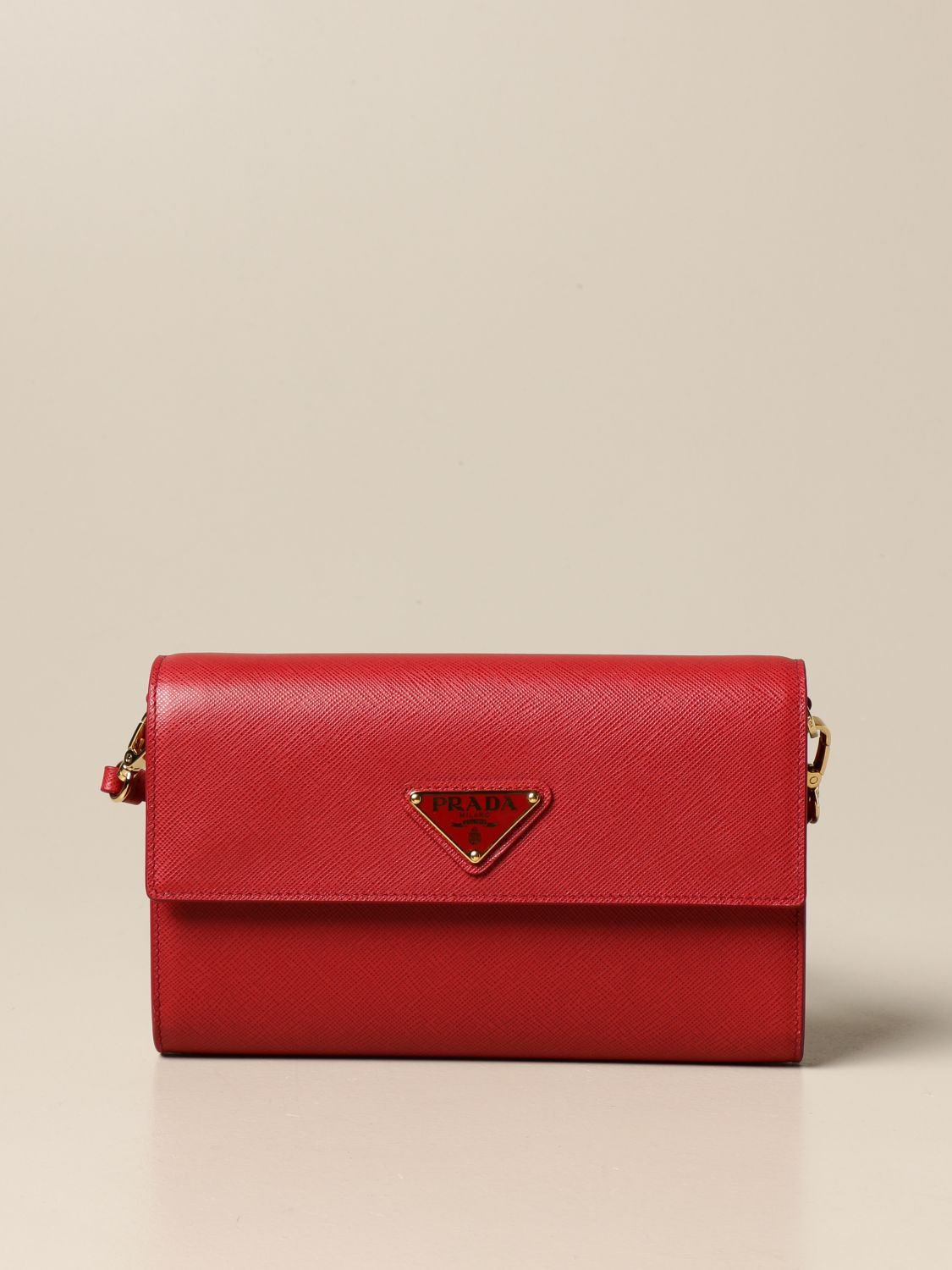 PRADA: shoulder bag in saffiano leather - Pink  Prada mini bag 1MA022 053  online at
