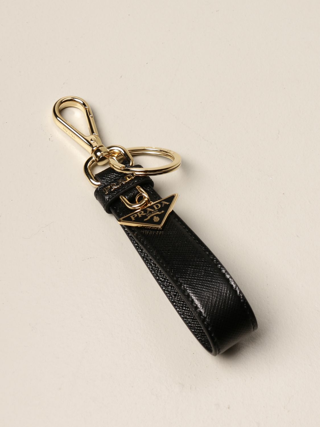 Prada Saffiano Leather Keychain Women Black