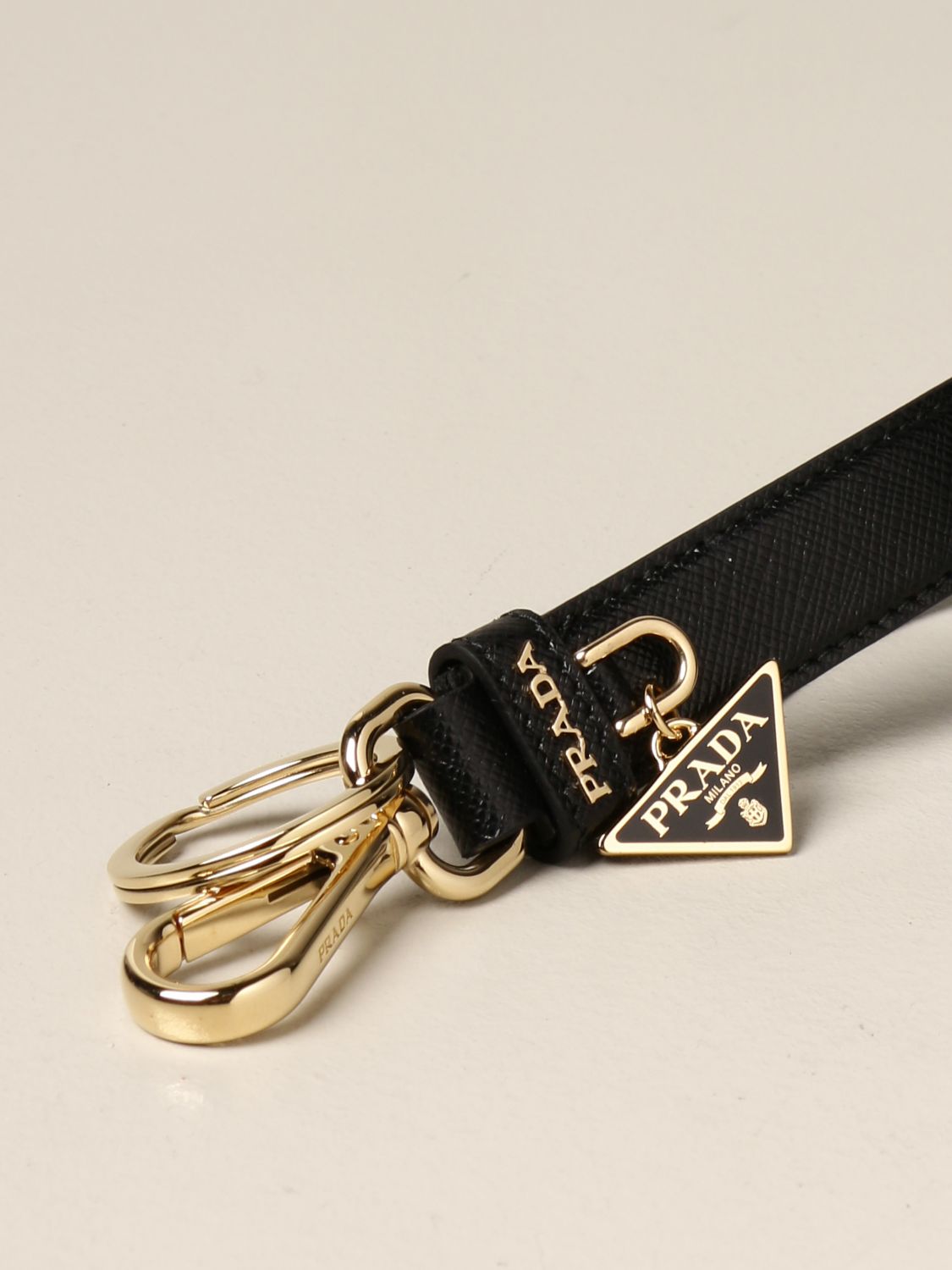 PRADA: keychain in saffiano leather with triangular logo | Key Chain ...