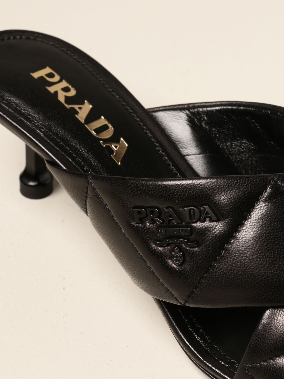 PRADA: sandals in matelassé leather | Heeled Sandals Prada Women Black