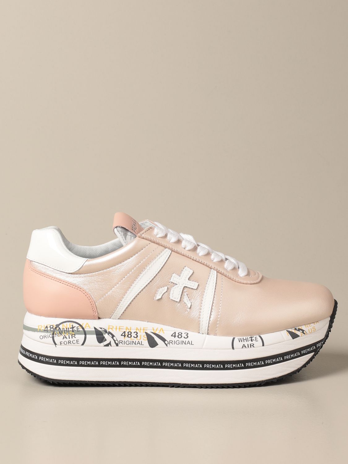 PREMIATA: Beth sneakers in pearled leather with logo - Blush Pink ...