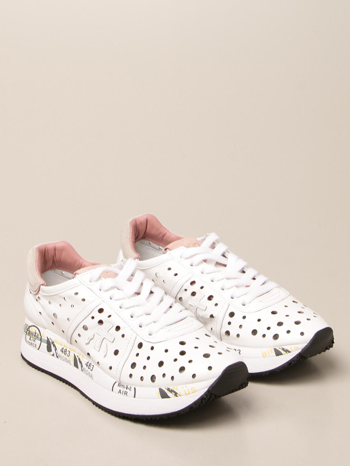 PREMIATA: Conny sneakers in perforated leather - White | Sneakers Premiata  CONNY 4728 GIGLIO.COM