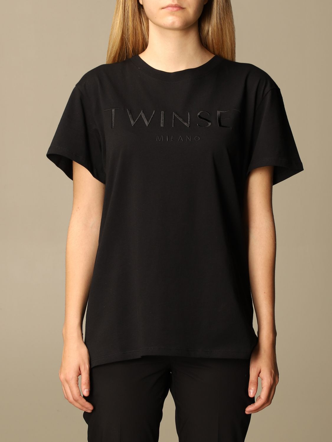 TWINSET: Twin-set cotton T-shirt with logo - Black | Twinset t-shirt ...